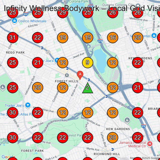 Infinity Wellness Bodywork GeoGrid visibility map for Massage Spa in Forest Hills